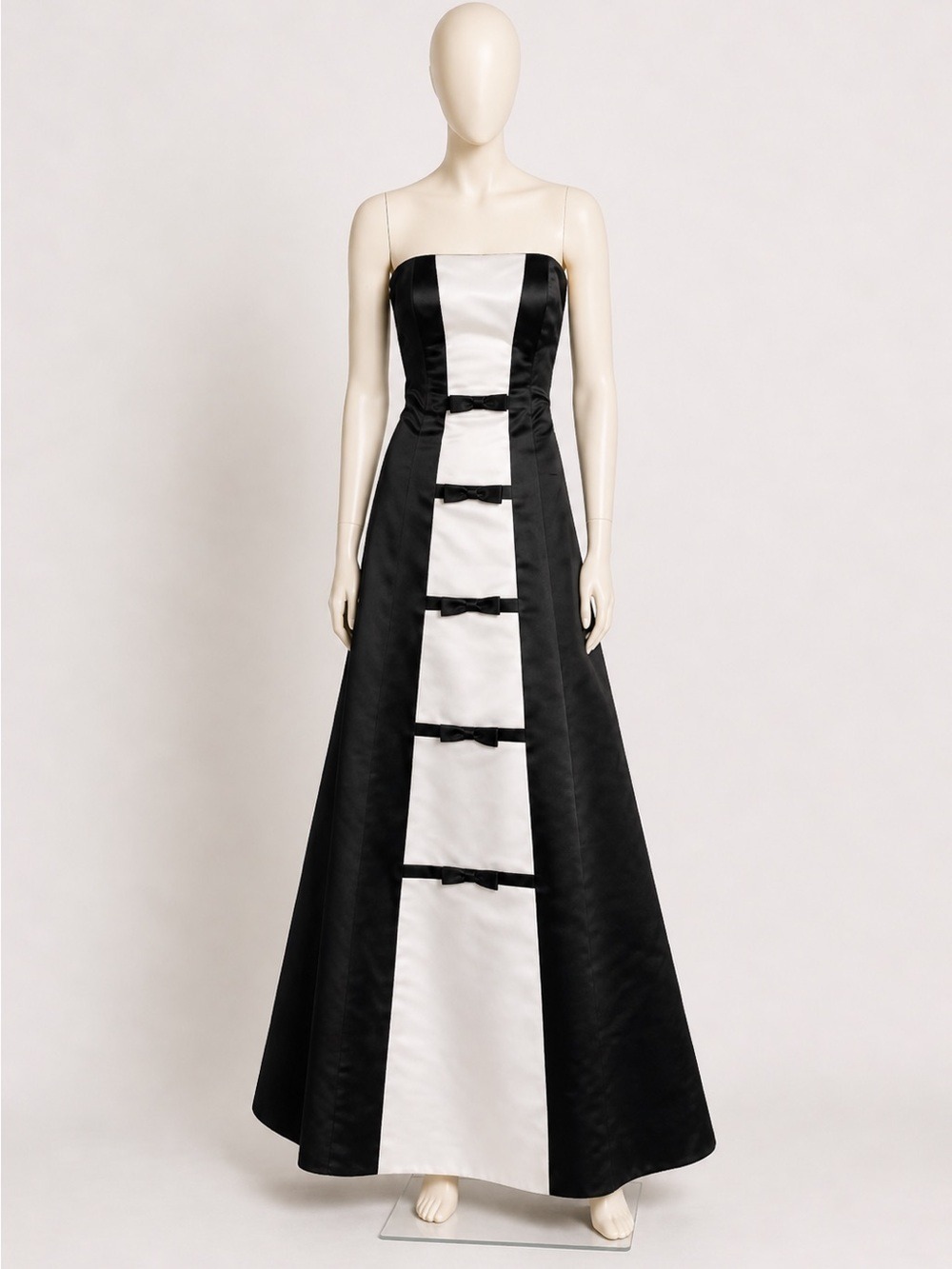 Vtg 90s Jessica McClintock X Gunne Sax Strapless Black & White Tuxedo Dress